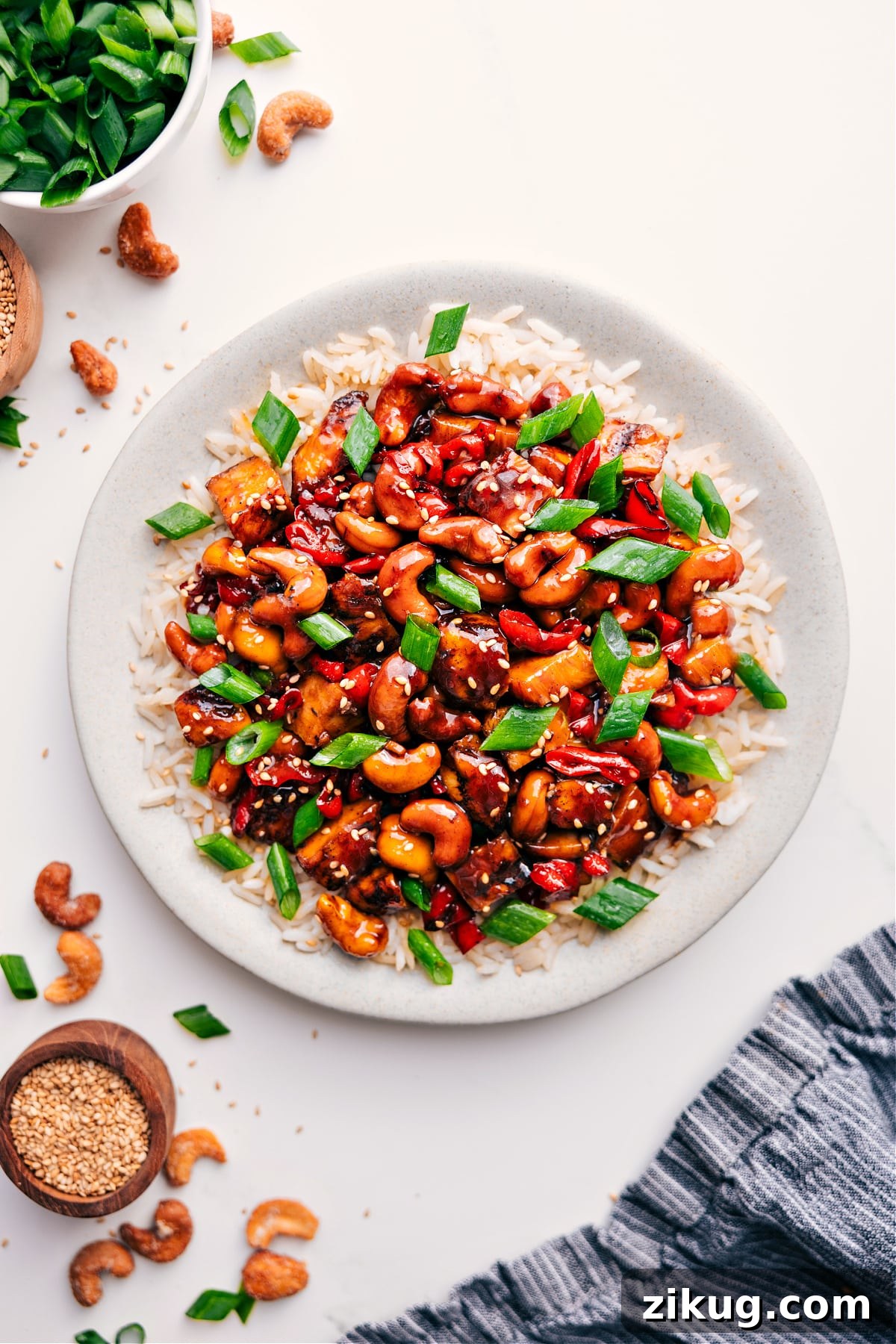 Cashew Chicken Recipe Cashew chicken over rice.