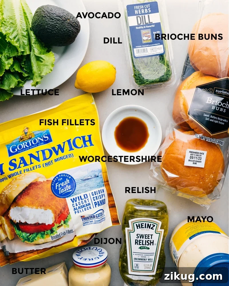 Crispy Fish Sandwich Recipe with Tangy Tartar Sauce 3 Ingredient shot: all the elements for this Fish Sandwich recipe