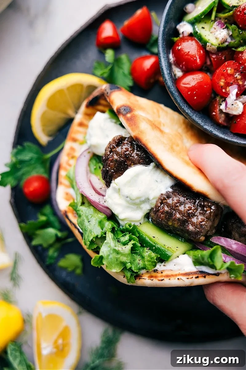 Greek Meatball Recipe In A Pita Greek recipes: Greek meatballs tucked into warm pita bread and topped with creamy tzatziki sauce.
