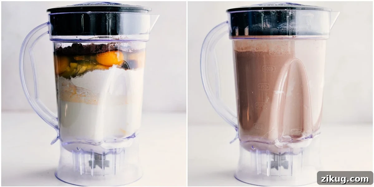 How To Make Chocolate Crepes Chocolate crepe batter added to a blender and blended until smooth and creamy.