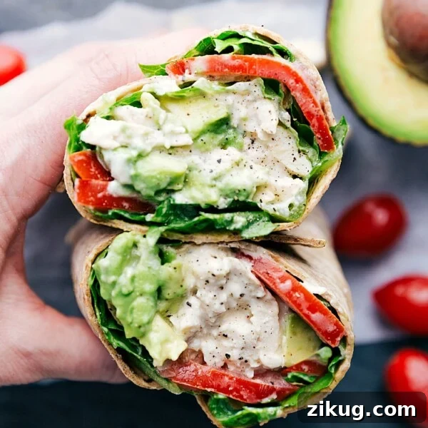 Chicken Salad Wrap cut open to show the interior.