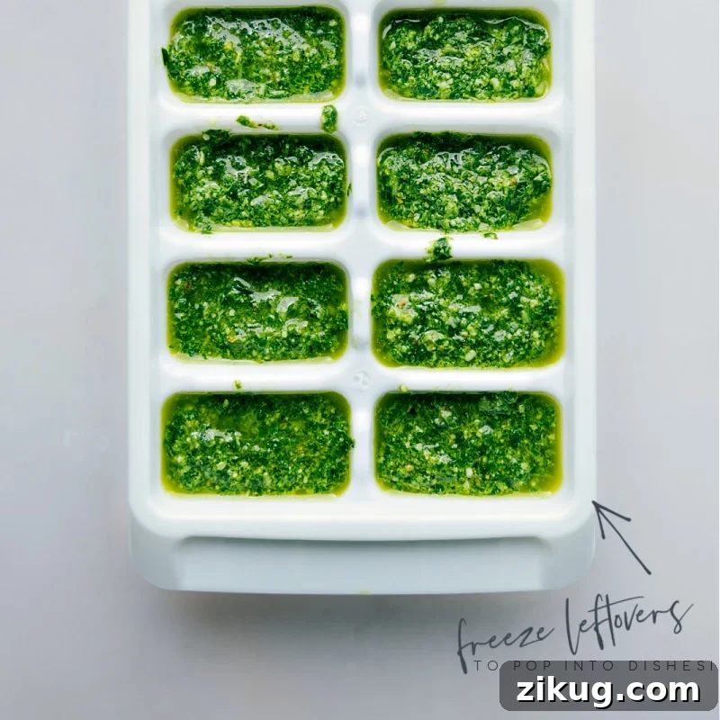 Storing leftover pesto. Image showing how you can save the leftovers