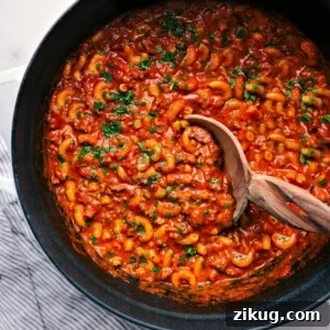 Copycat Hamburger Helper: Creamy One-Pot Ground Beef Skillet 9 Overhead Image Of Easy Hamburger Helper in a Pot – One-Pot Comfort Food
