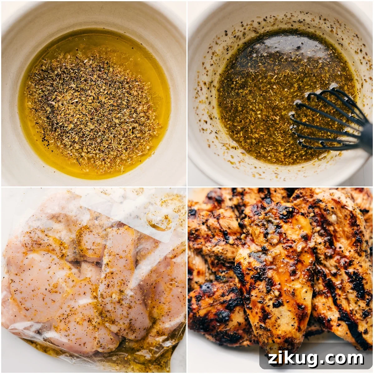 How To Make This Lemon Garlic Chicken Marinade Lemon Garlic Chicken Marinade ingredients whisked together in a bowl, added to a bag with chicken to marinate, then grilled until perfectly cooked.