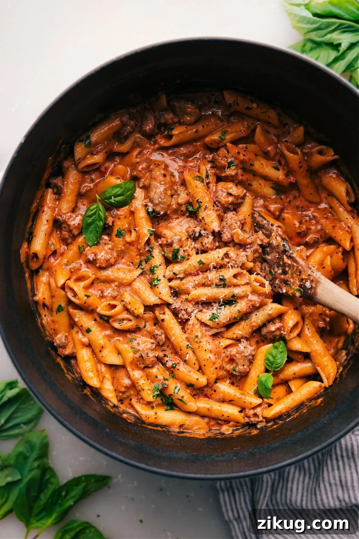 Sausage Penne Pasta Penne Pasta with Italian Sausage in the Pot.