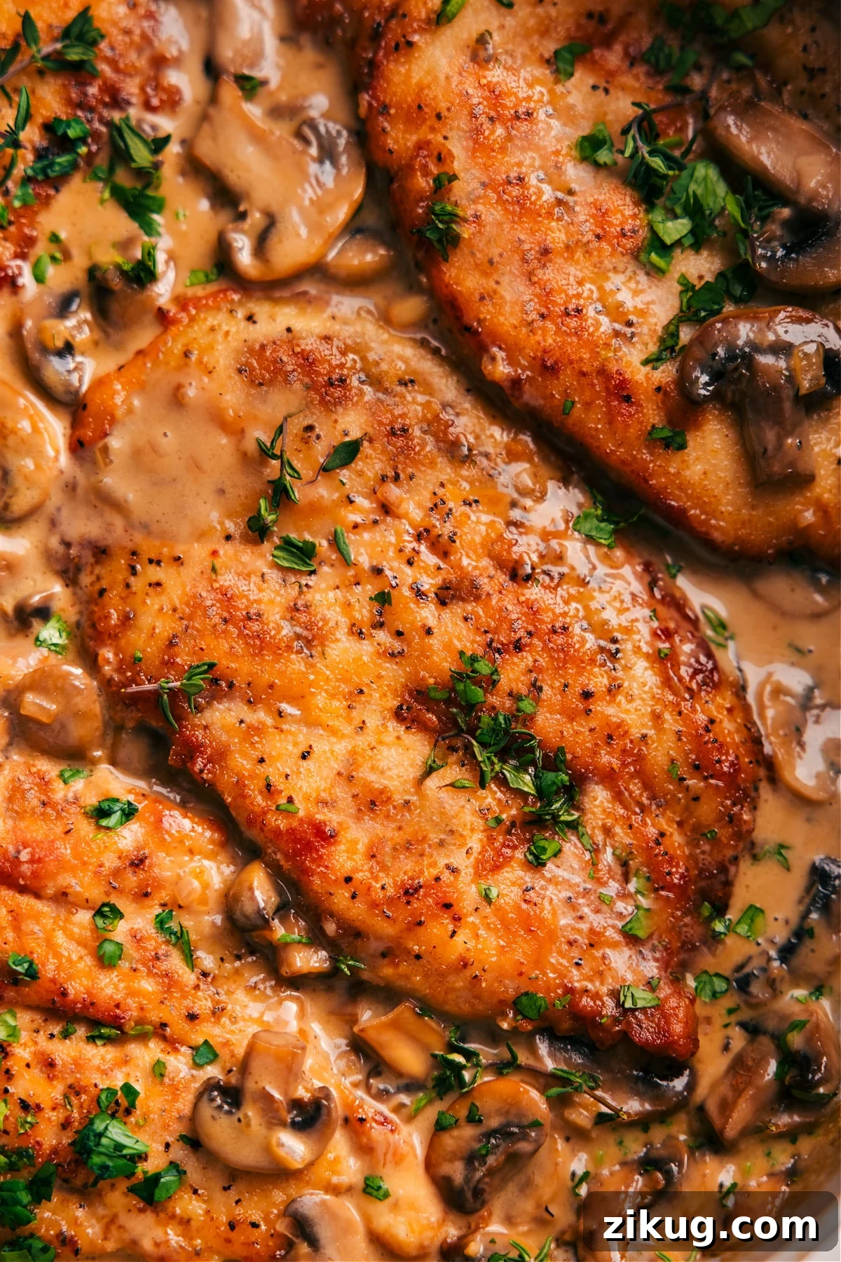 Chicken Marsala Chicken Marsala topped with fresh herbs.