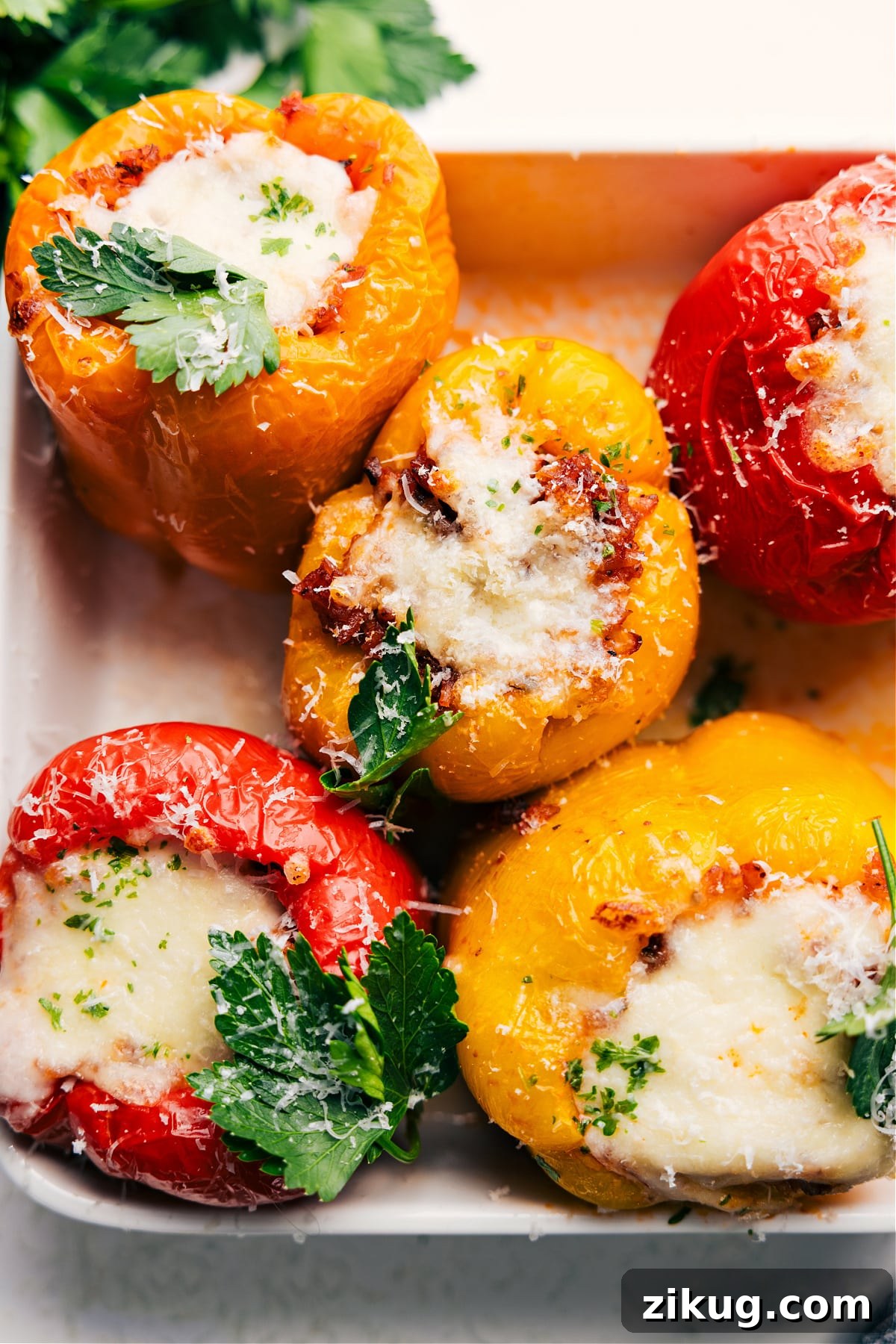 Italian Stuffed Peppers Stuffed peppers filled with sausage, marinara, rice, and melted cheese.