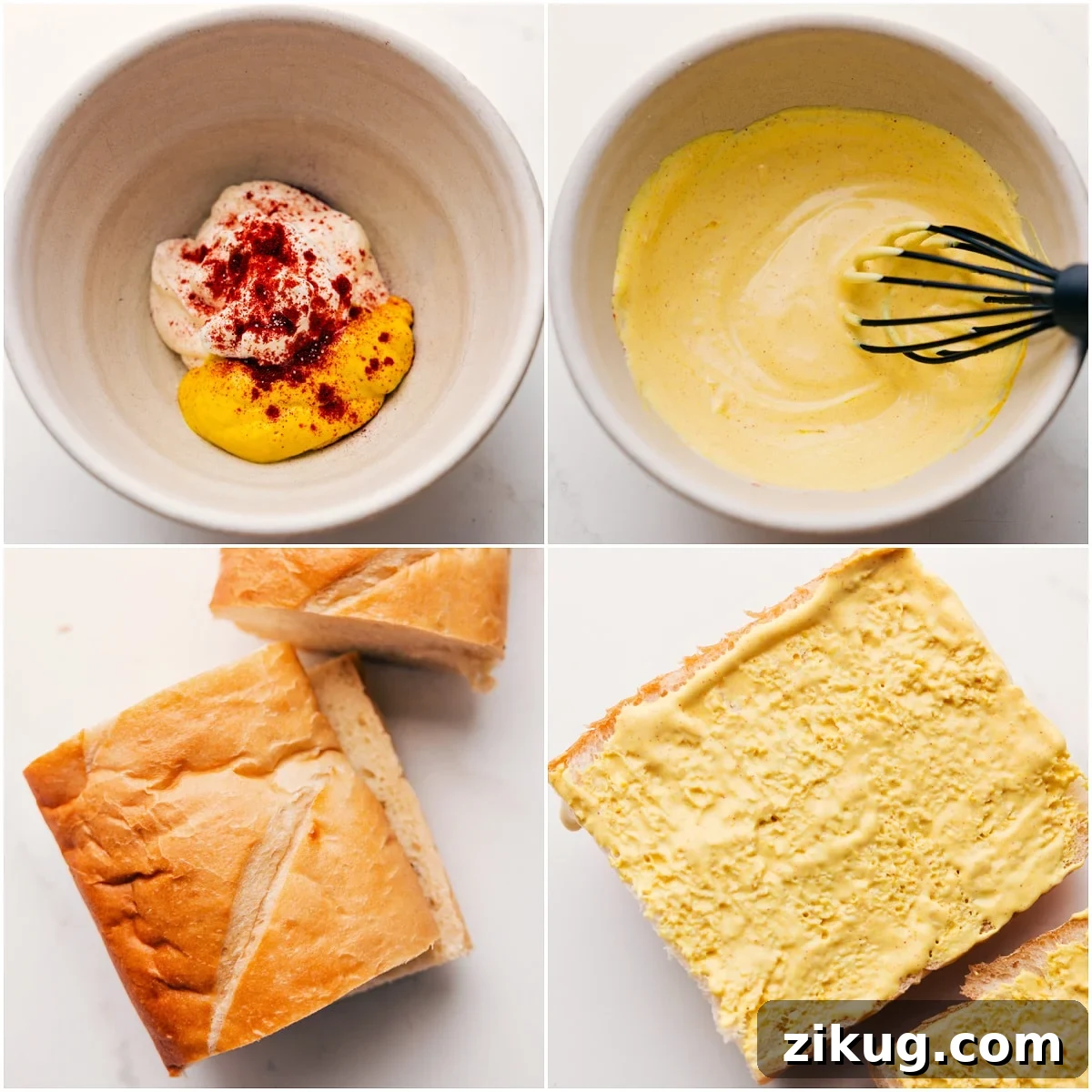 Making The Mayo-Mustard Sauce For This Cuban Sandwich Recipe Mayo-mustard sauce whisked together and spread on French bread for this Cuban Sandwich Recipe.