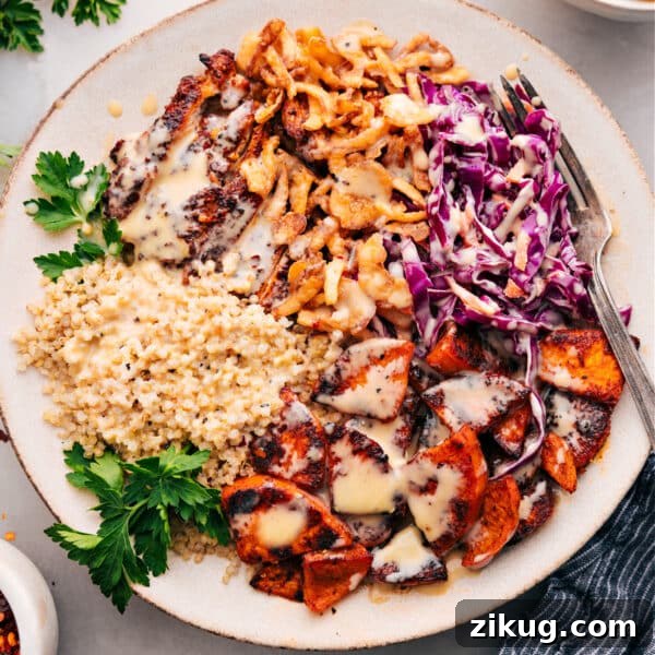 Hibachi Steak Bowl with Garlic Butter Rice and Veggies 5 Hot honey chicken bowl