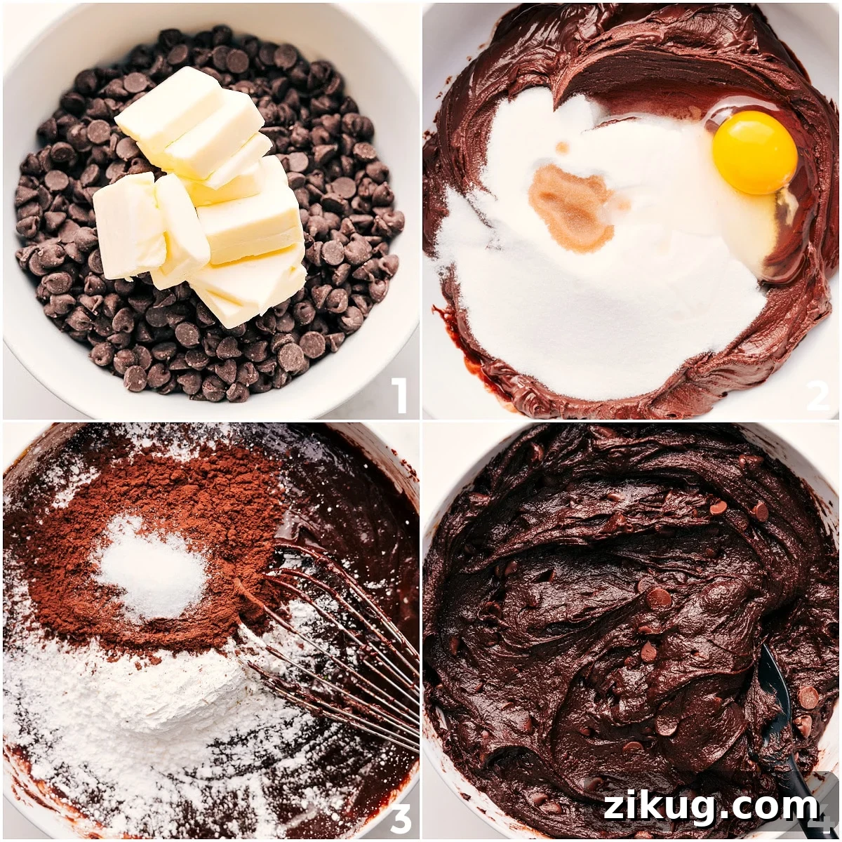 Fudgy Gluten-Free Brownies Recipe 5 Butter and chocolate chips melted together before adding the sugar, eggs, and dry ingredients for this Gluten-Free Brownies Recipe.