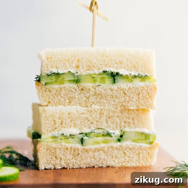 Classic Ciabatta Sandwich Recipe for Flavorful Lunch 6 Cucumber Sandwich recipe stacked on top of each other.