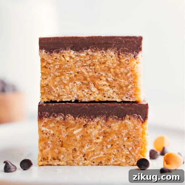 Classic Chocolate Peanut Butter Pie Recipe 6 Two Scotcheroos bars stacked on top of each other.