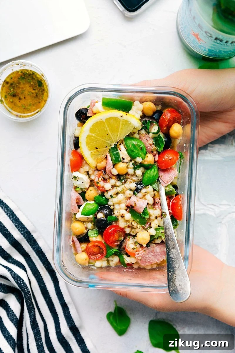 Italian Couscous Salad Italian couscous salad with fresh vegetables, one of the Best Recipes for Meal Prep.