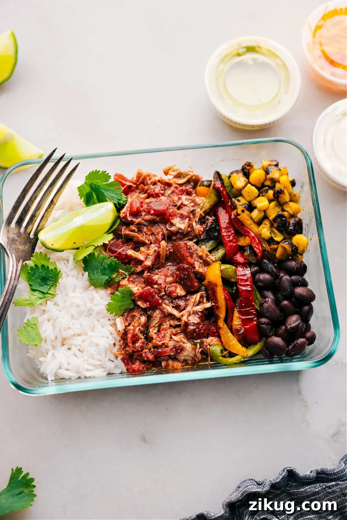 30-Minute Ground Beef Lettuce Wraps Crockpot salsa chicken, one of the Best Recipes for Meal Prep, portioned into glass containers
