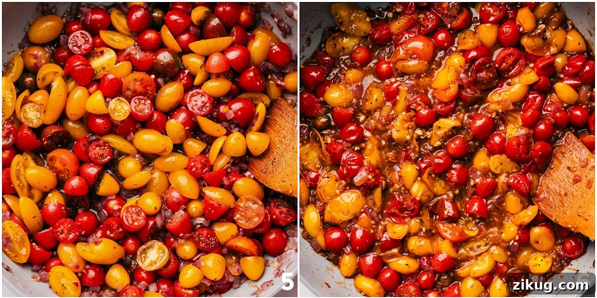 Roasted Cherry Tomato Pasta with Garlic and Basil 6 Serving suggestion with basil and cheese