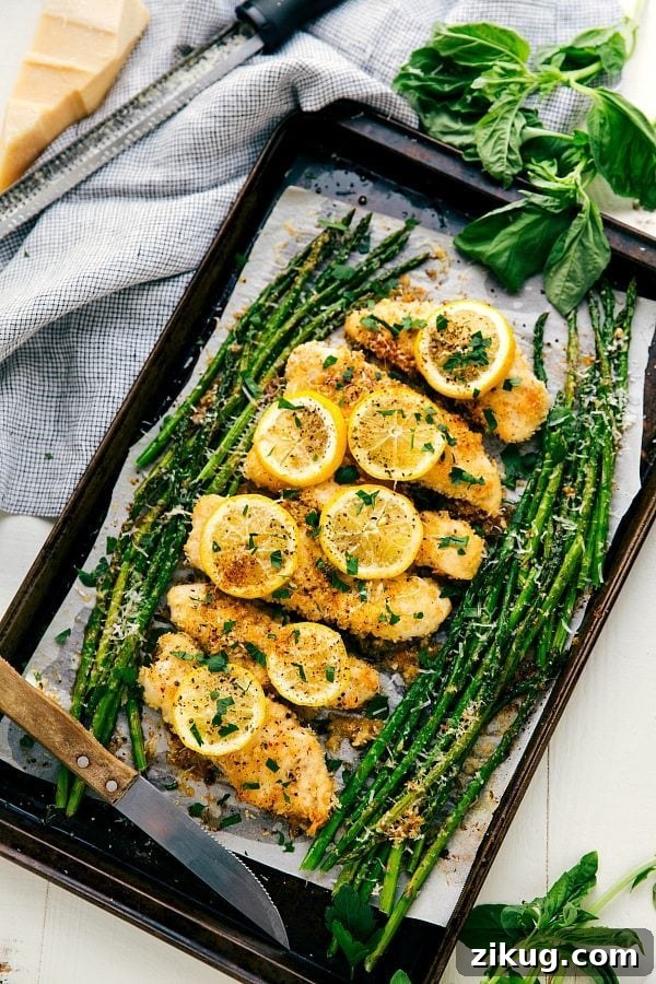 Juicy And Flavorful Chicken Recipes Lemon Parmesan chicken and asparagus cooked together for an easy healthy one pan meal.