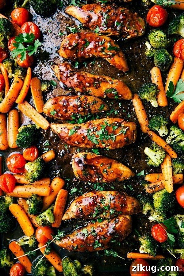 30-Minute Ground Beef Lettuce Wraps Balsamic chicken and roasted vegetables featured in a collection of healthy one pan meals.