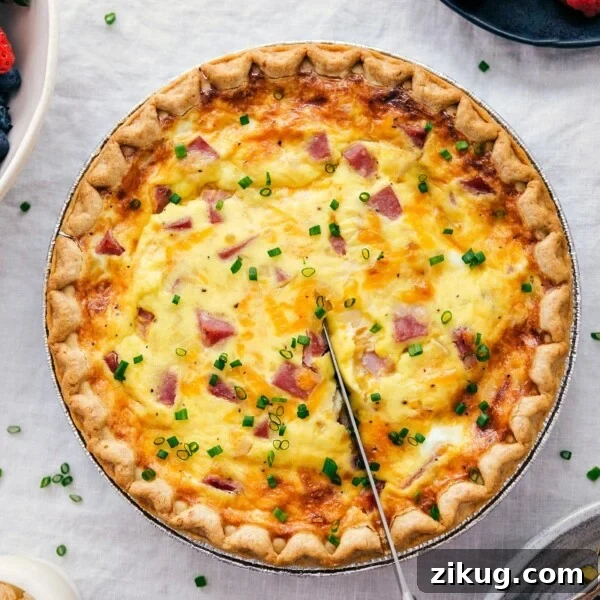Make-Ahead Chocolate Peanut Butter Overnight Oats 4 Hearty ham and cheese quiche being sliced to serve.