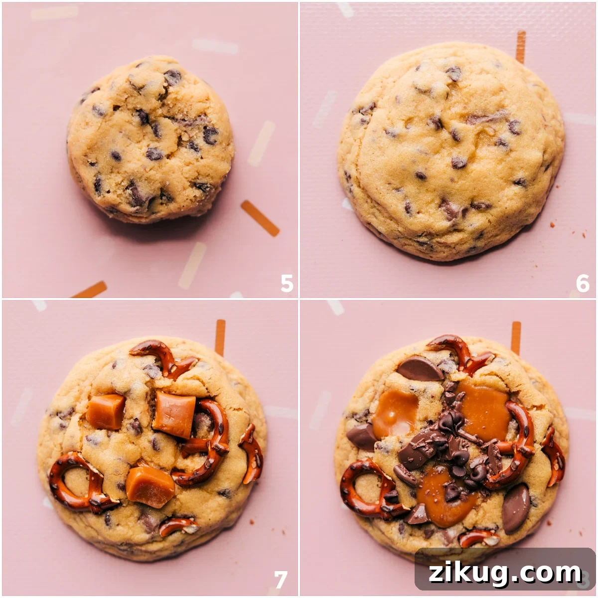 Loaded Kitchen Sink Cookies Recipe 6 Baking up the cookies and adding in the caramel and pretzels at the end.