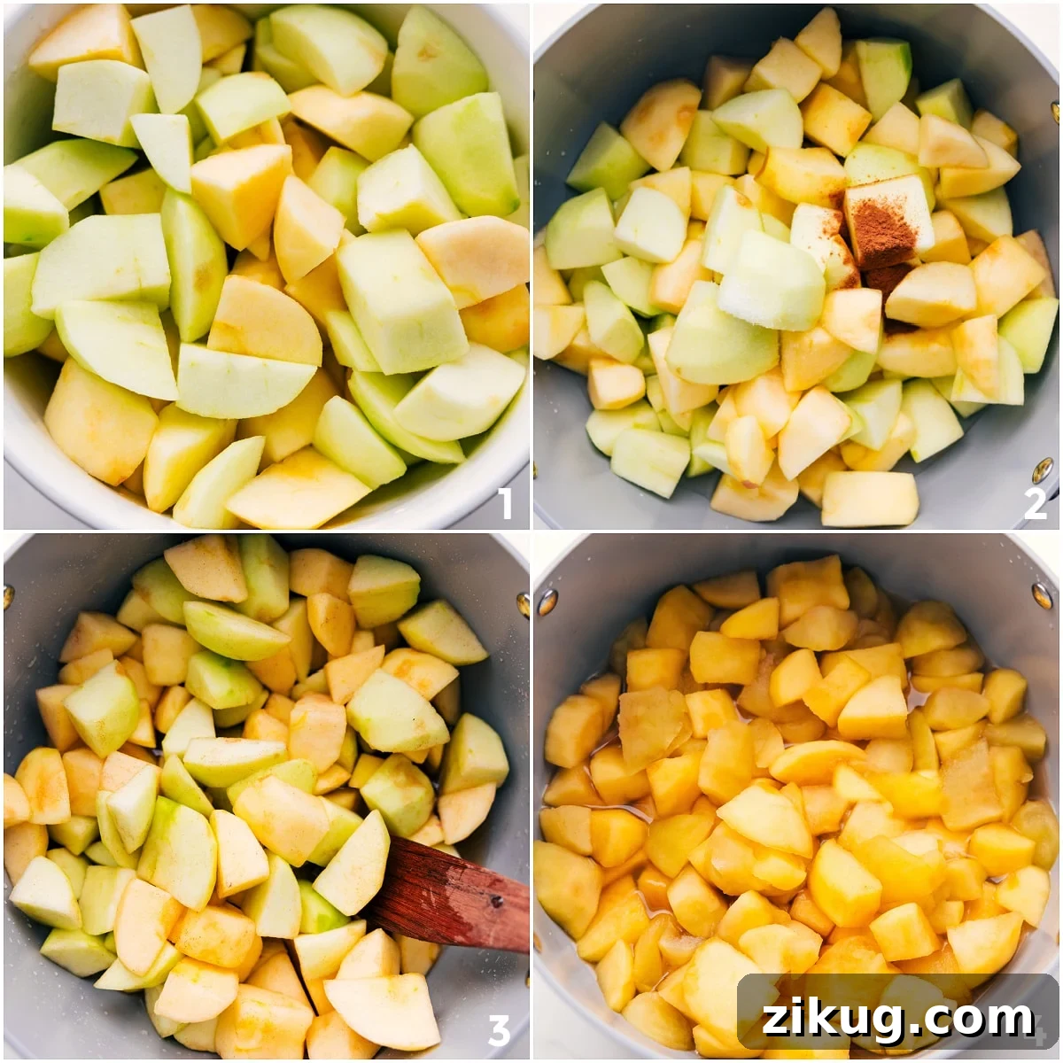Homemade Applesauce Recipe: Stovetop or Slow Cooker Options 5 The apples peeled and chopped, then added to a large pot with cinnamon, salt, and maple syrup for this applesauce recipe.