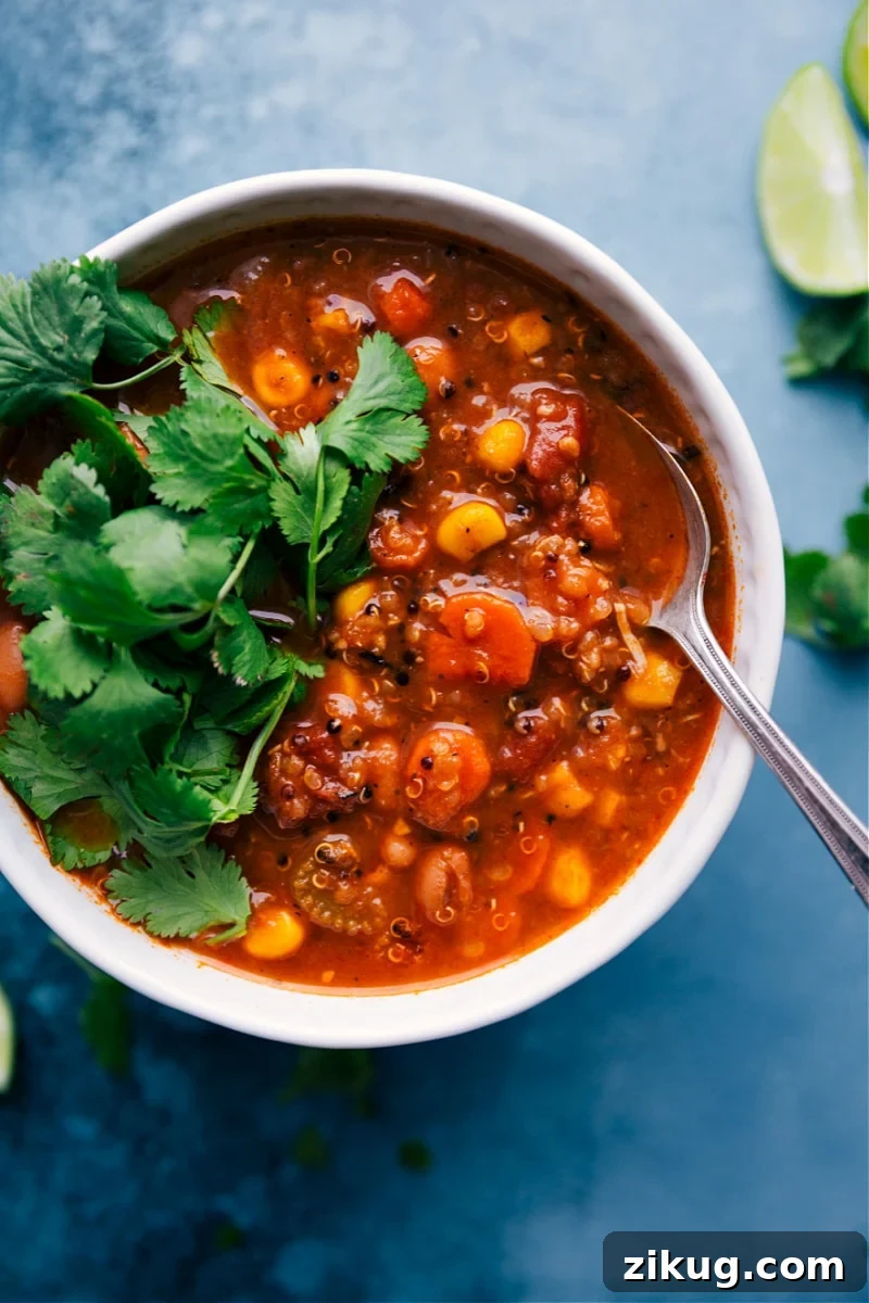 Low-Carb Burger Bowl Recipes Hearty quinoa soup with shredded chicken, vegetables, quinoa, and warm spices.
