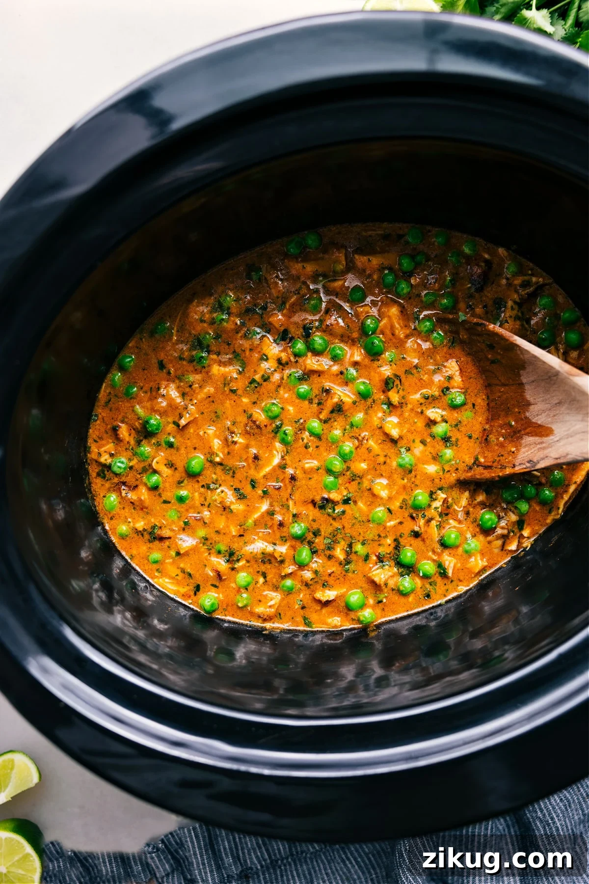 Low-Carb Burger Bowl Recipes Crockpot Curry Chicken with tender chicken and sweet peas in a creamy coconut curry sauce.