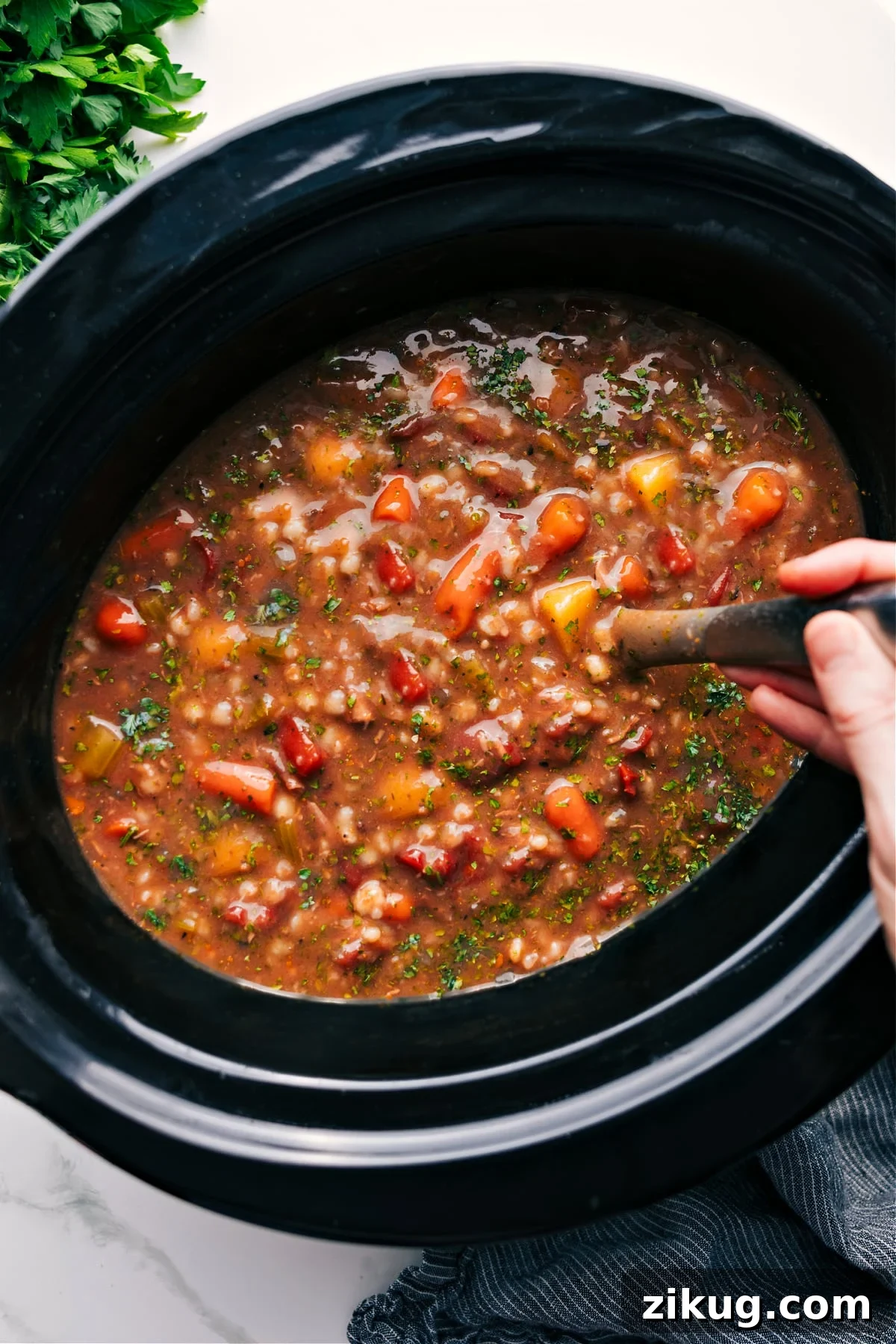 Juicy And Flavorful Chicken Recipes Easy Beef and barley soup in the slow cooker.