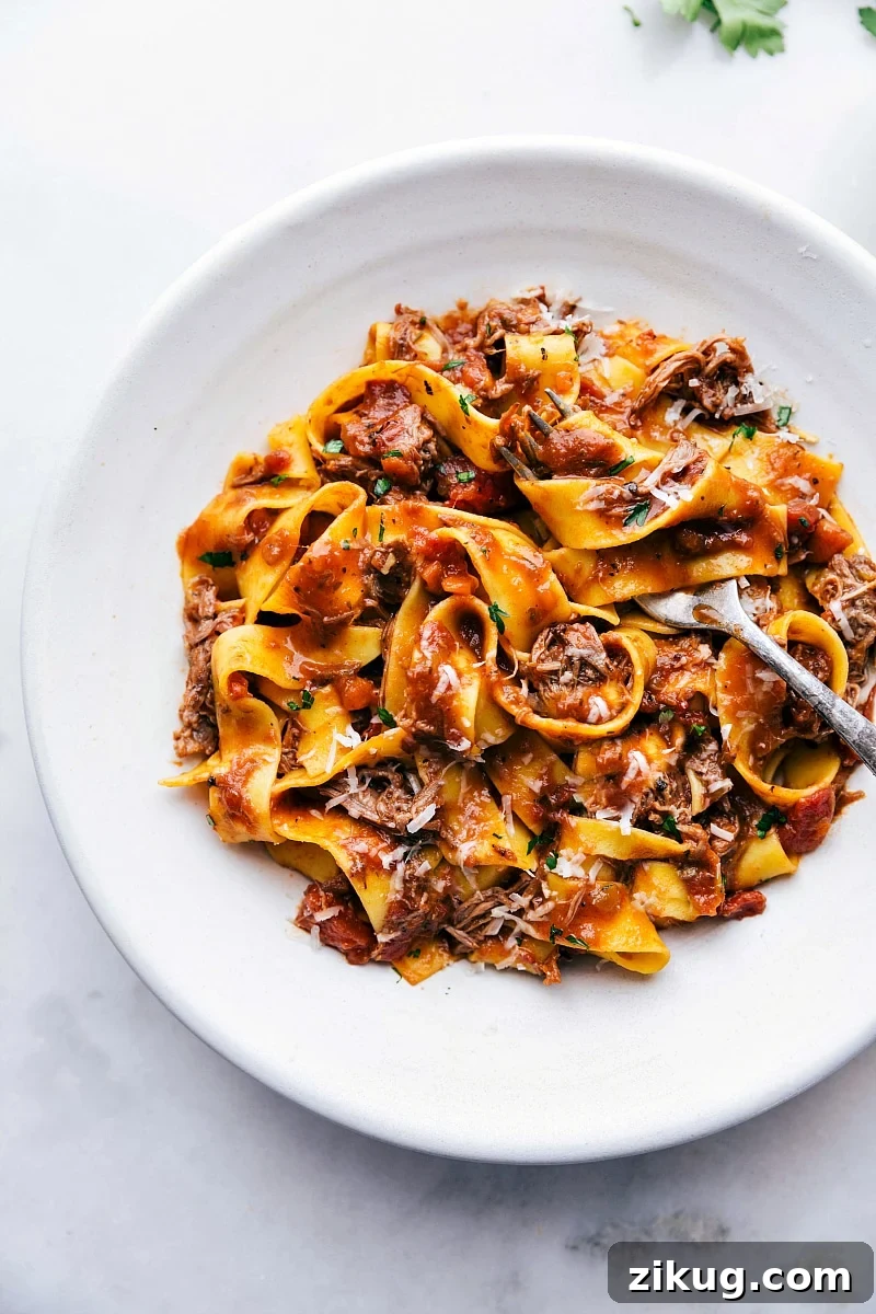 Beef Burrito Bowl Slow cooker beef ragu with papparelle pasta.